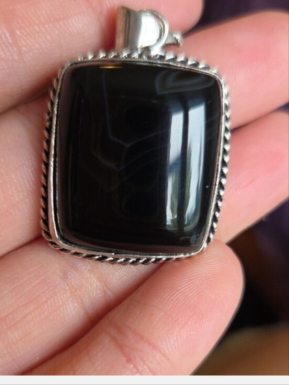 Black Banded Agate Silver Plated Gemstone Necklace Pendant